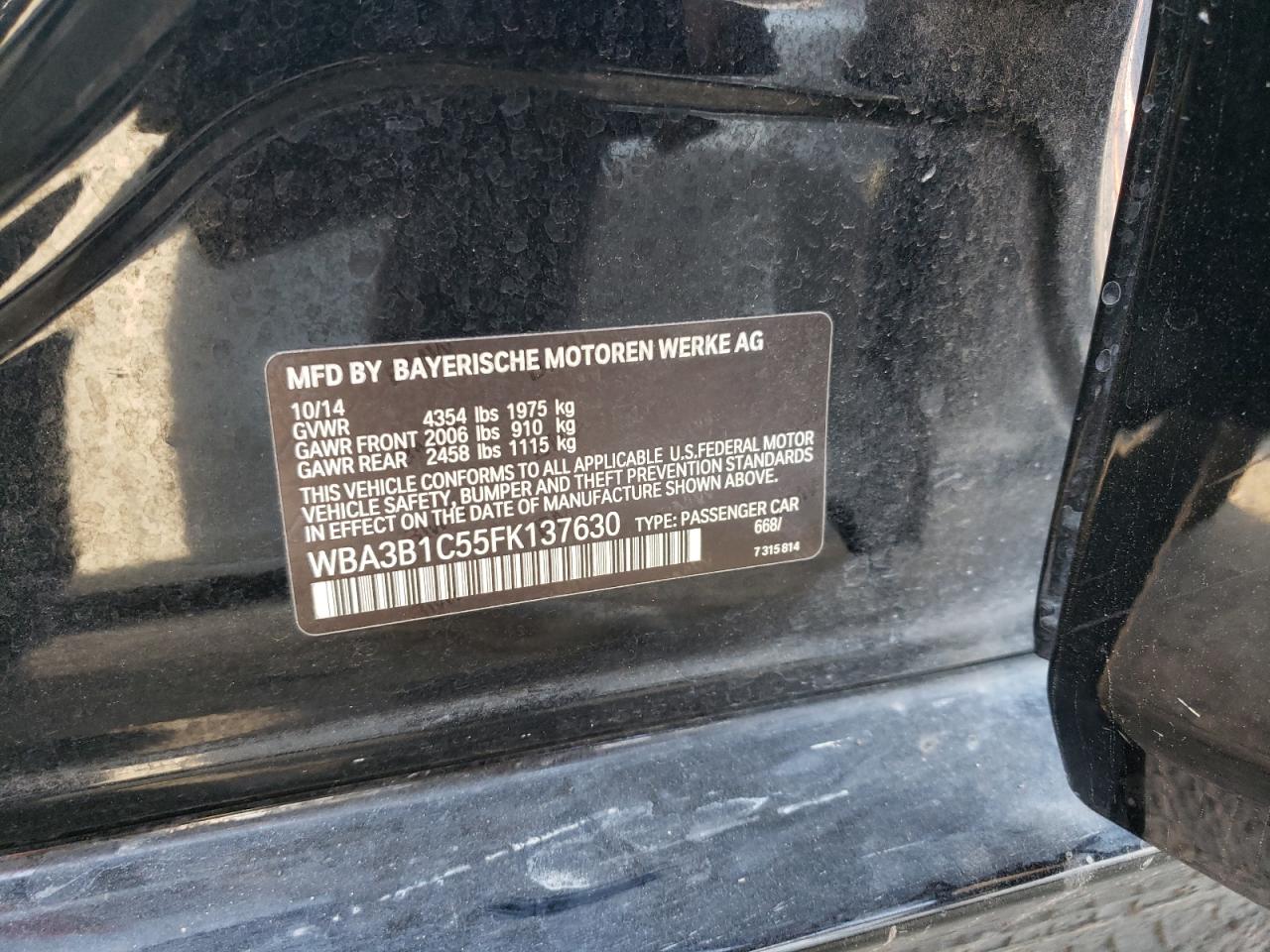 2015 BMW 320 I VIN: WBA3B1C55FK137630 Lot: 93093605