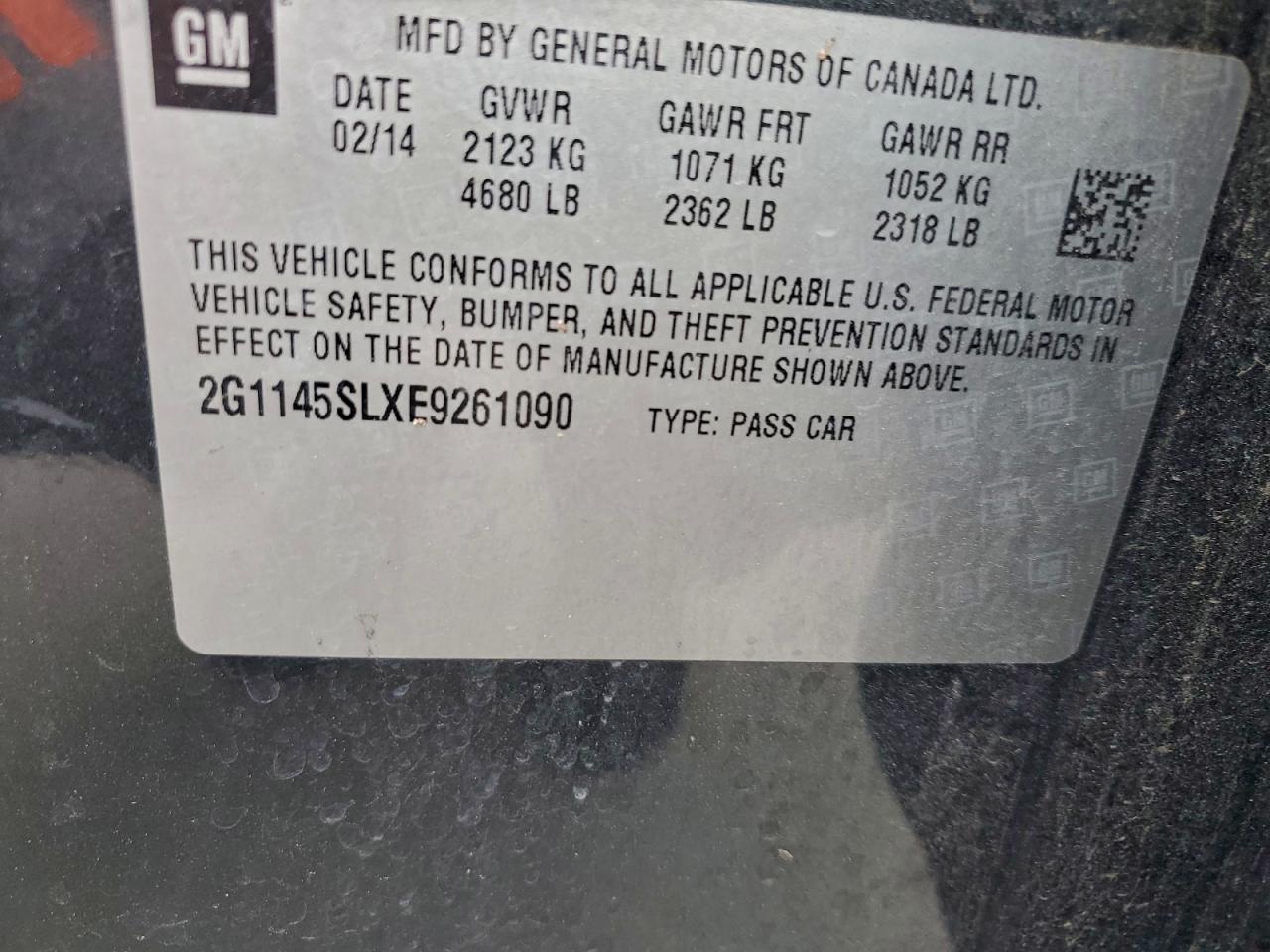 2014 Chevrolet Impala Ltz VIN: 2G1145SLXE9261090 Lot: 93435975