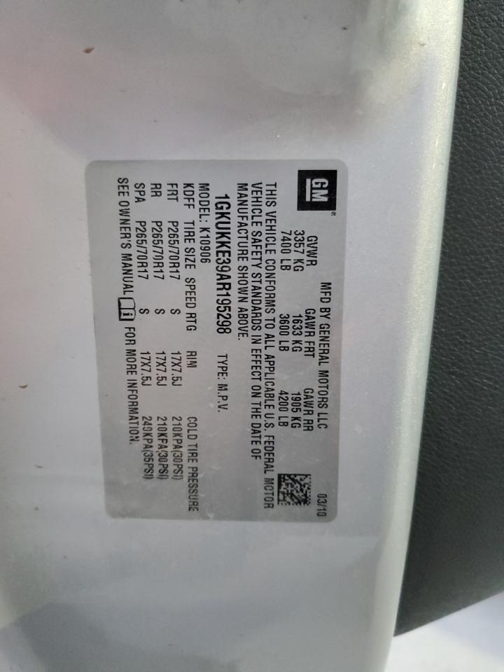 2010 GMC Yukon Xl K1500 Slt VIN: 1GKUKKE39AR195298 Lot: 90909075