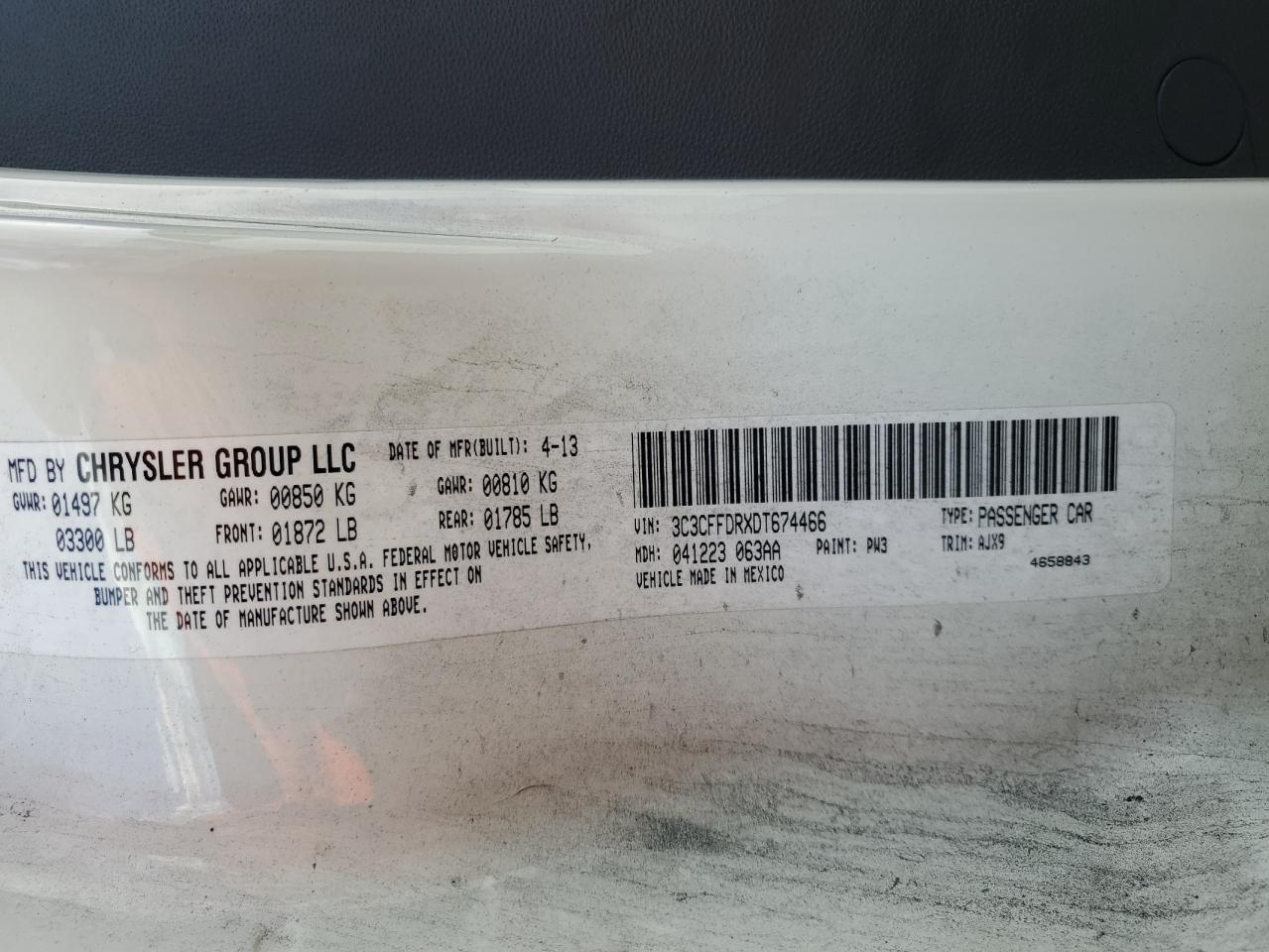 2013 Fiat 500 Pop VIN: 3C3CFFDRXDT674466 Lot: 93150105