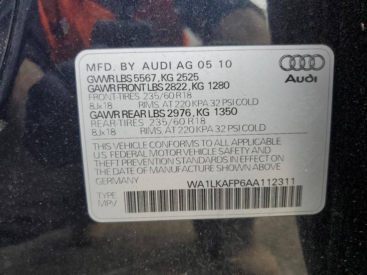2010 Audi Q5 Premium Plus VIN: WA1LKAFP6AA112311 Lot: 87015515