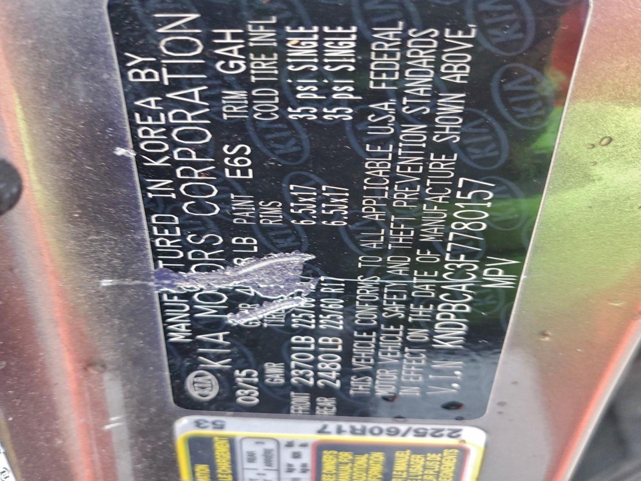 2015 Kia Sportage Lx VIN: KNDPBCAC3F7780157 Lot: 94092435