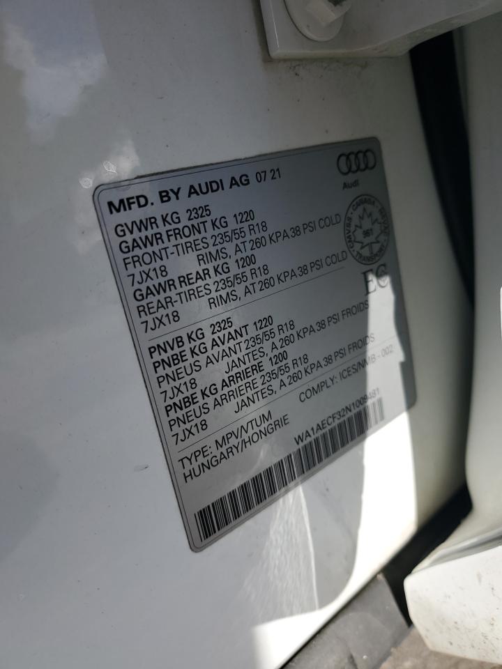 2022 Audi Q3 Komfort 45 VIN: WA1AECF32N1009481 Lot: 92817385