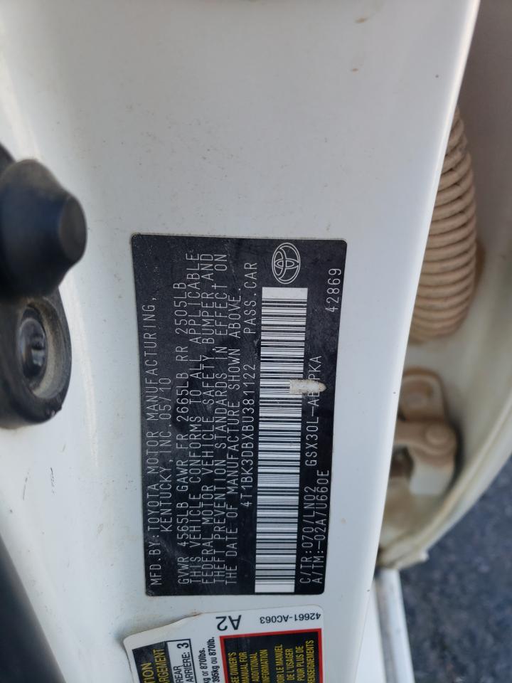 2011 Toyota Avalon Base VIN: 4T1BK3DBXBU381122 Lot: 91106935