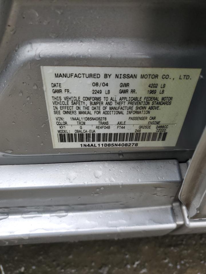 2005 Nissan Altima S VIN: 1N4AL11D85N408278 Lot: 92351835