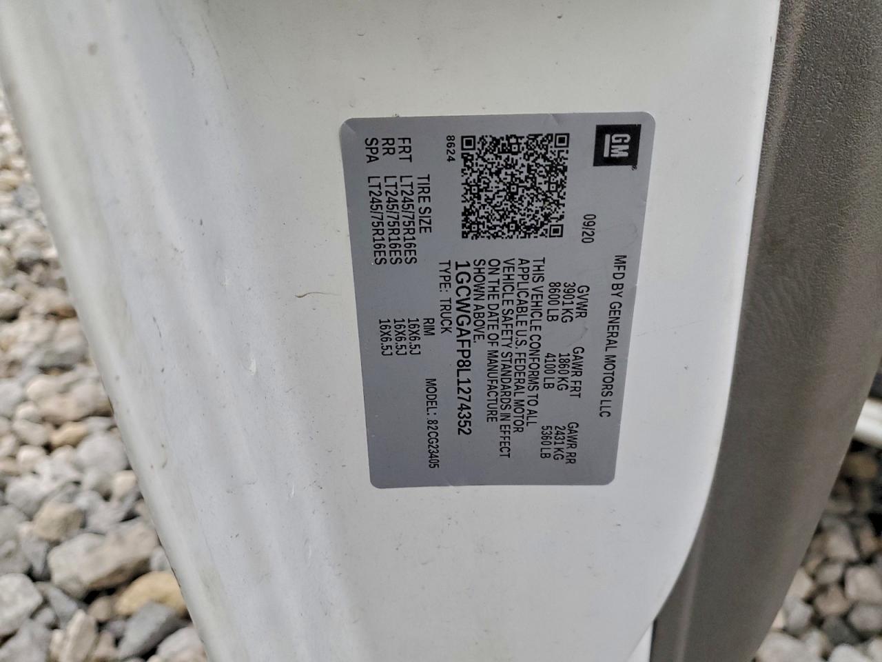 2020 Chevrolet Express G2500 VIN: 1GCWGAFP8L1274352 Lot: 93189755