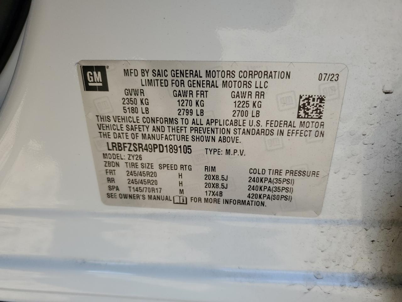 2023 Buick Envision Avenir VIN: LRBFZSR49PD189105 Lot: 93401315