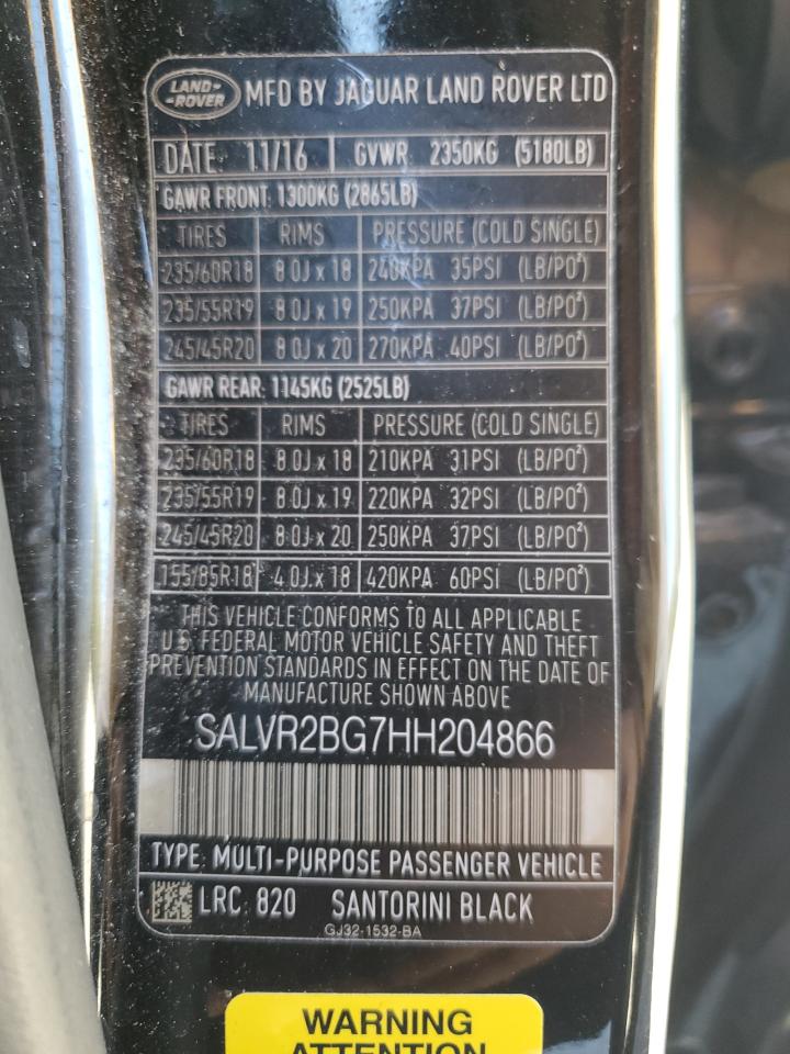 2017 Land Rover Range Rover Evoque Hse VIN: SALVR2BG7HH204866 Lot: 91236875