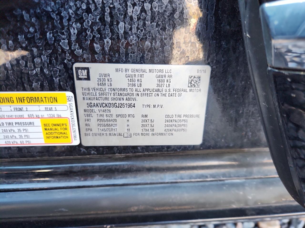 2016 Buick Enclave VIN: 5GAKVCKD3GJ261964 Lot: 91908775