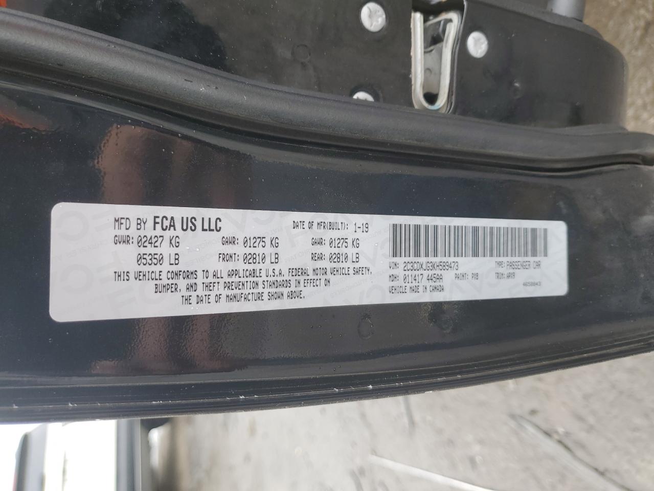 2019 Dodge Charger Sxt VIN: 2C3CDXJG3KH589473 Lot: 93148985