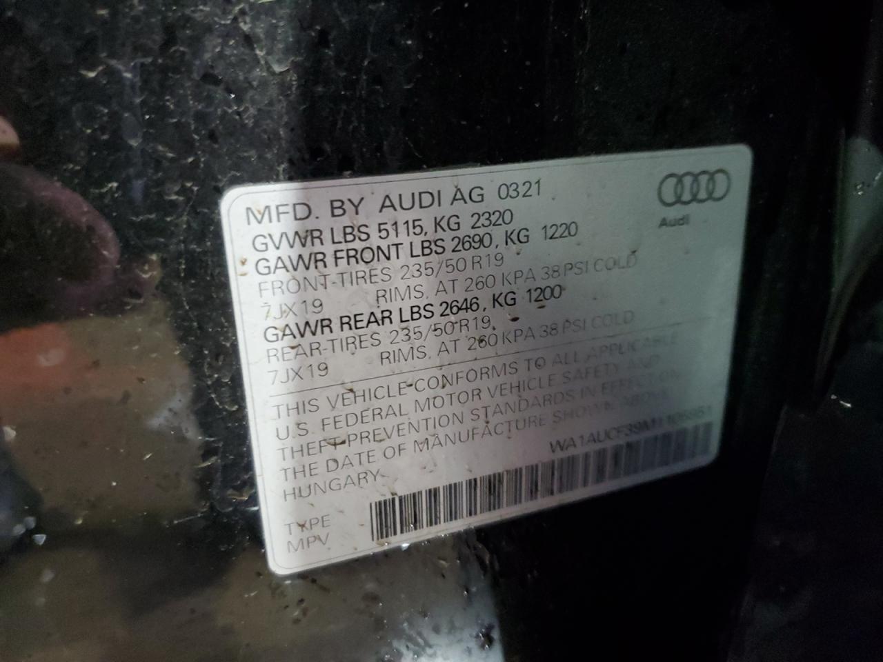 2021 Audi Q3 Premium 40 VIN: WA1AUCF39M1105951 Lot: 91352285