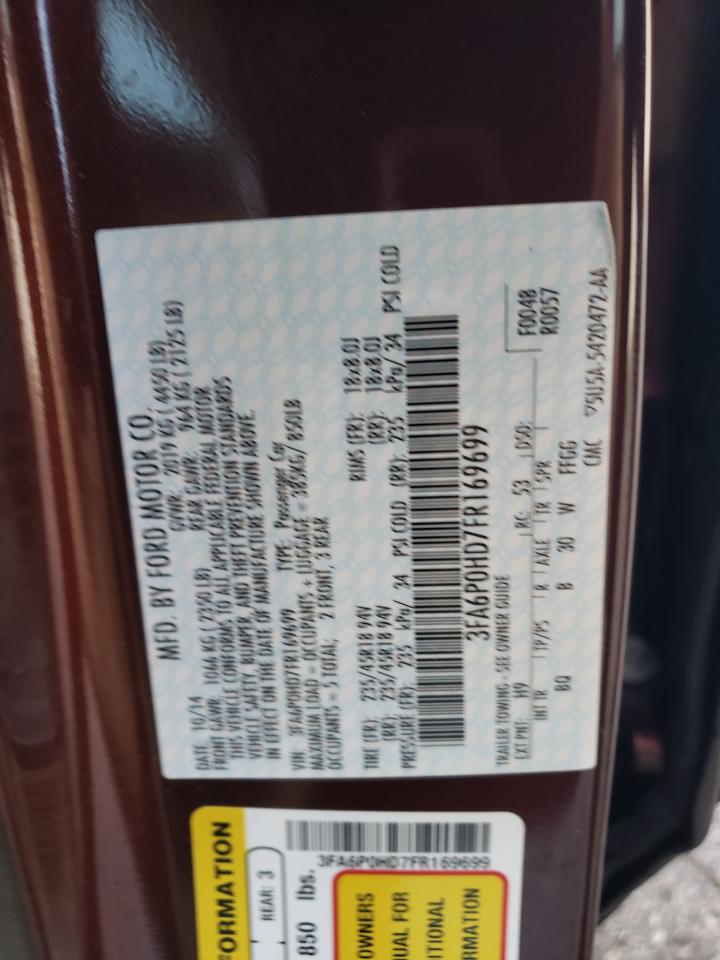 2015 Ford Fusion Se VIN: 3FA6P0HD7FR169699 Lot: 93314995