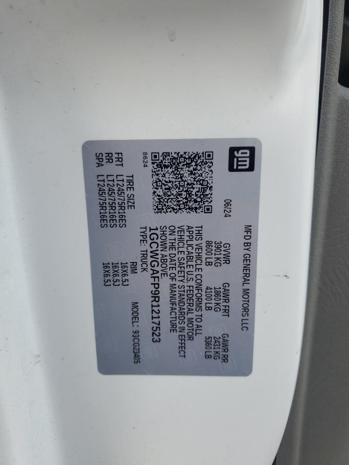 2024 Chevrolet Express G2500 VIN: 1GCWGAFP9R1217523 Lot: 91939175