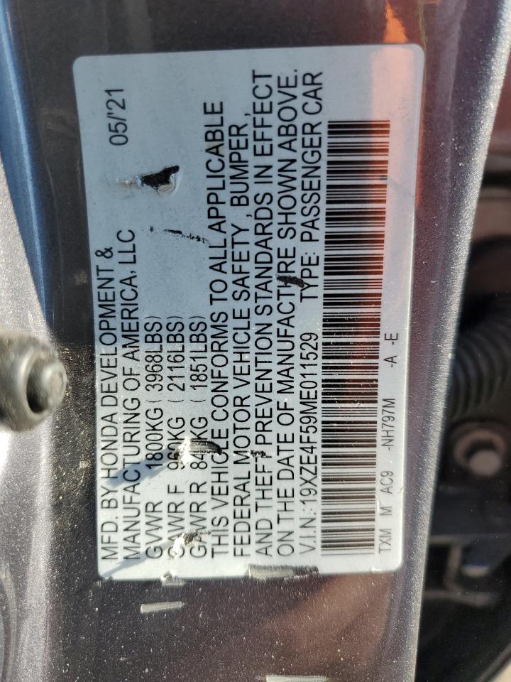 2021 Honda Insight Ex VIN: 19XZE4F59ME011529 Lot: 92248305