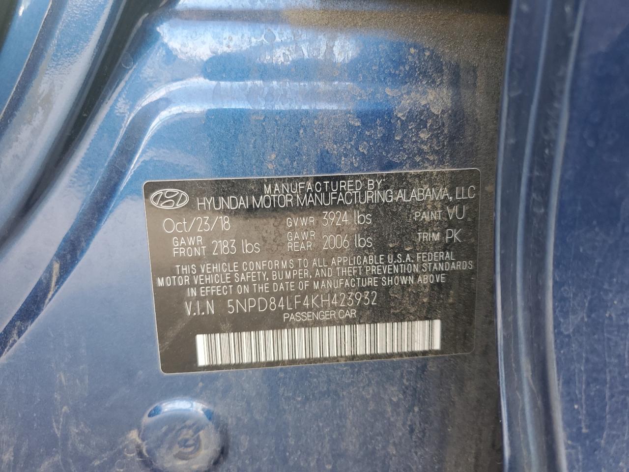 2019 Hyundai Elantra Sel VIN: 5NPD84LF4KH423932 Lot: 92883385