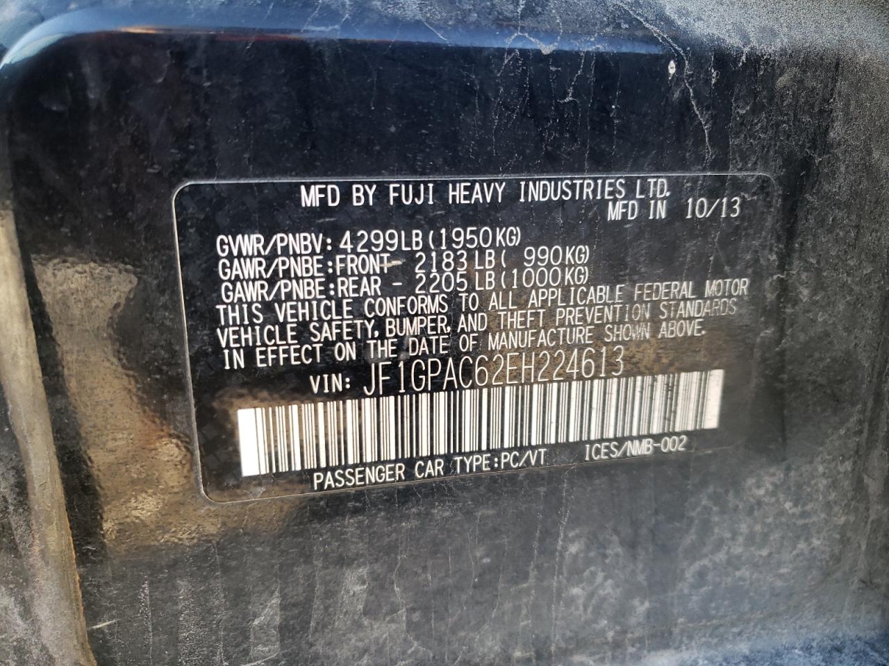 2014 Subaru Impreza Premium VIN: JF1GPAC62EH224613 Lot: 93896005