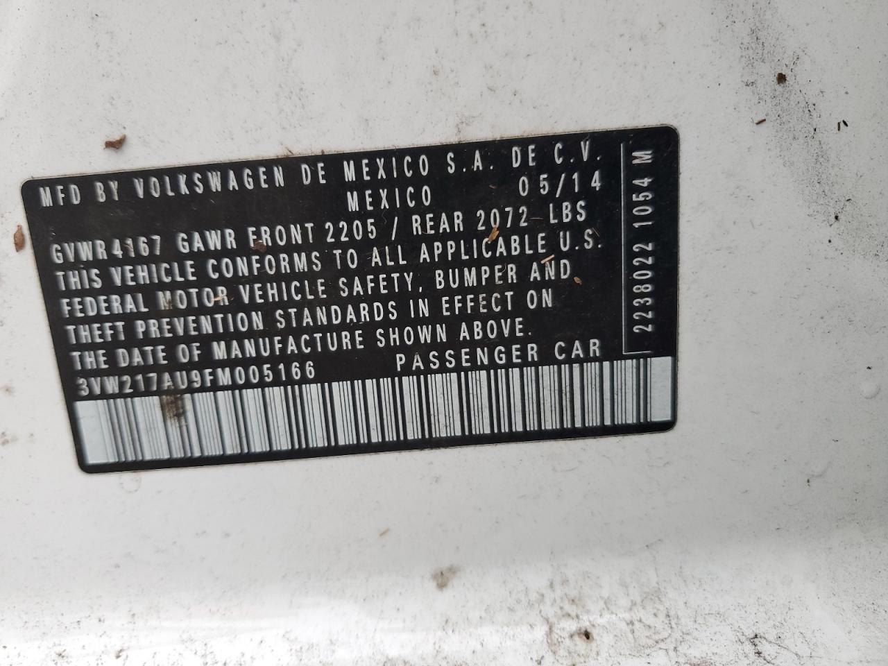 2015 Volkswagen Golf VIN: 3VW217AU9FM005166 Lot: 91573035