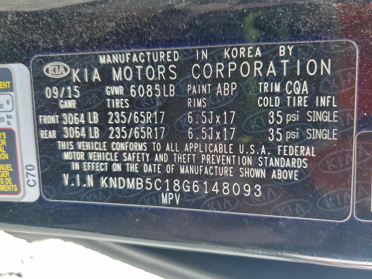 2016 Kia Sedona Lx VIN: KNDMB5C18G6148093 Lot: 94270495