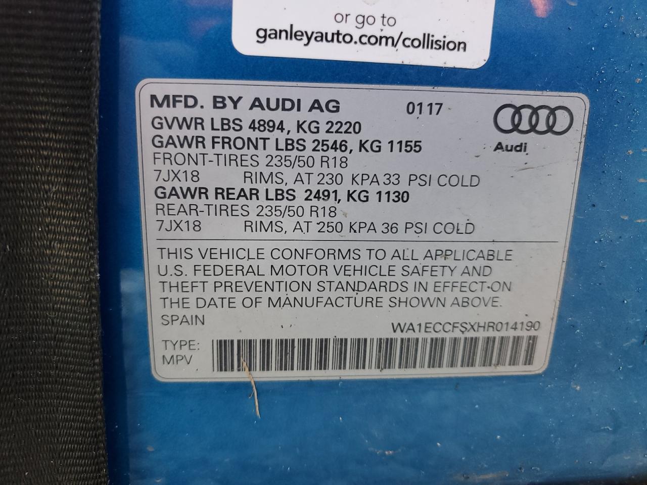 2017 Audi Q3 Premium VIN: WA1ECCFSXHR014190 Lot: 92535975