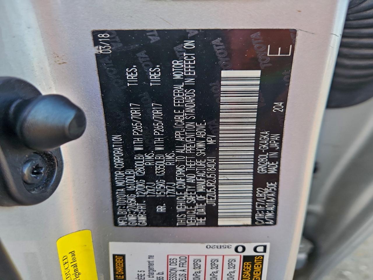 2018 Toyota 4Runner Sr5 VIN: JTEZU5JR2J5184041 Lot: 94560185