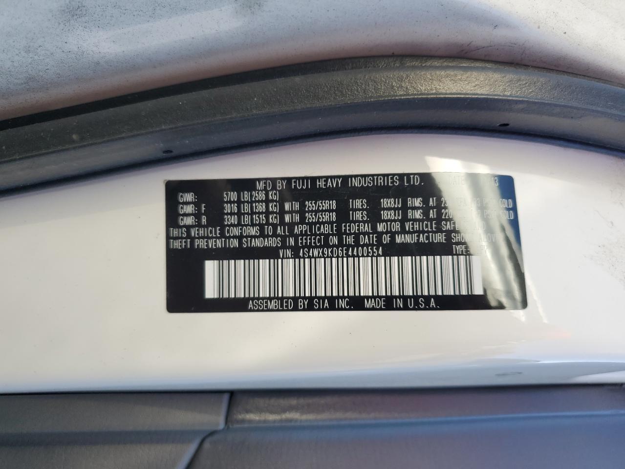 2014 Subaru Tribeca Limited VIN: 4S4WX9KD6E4400554 Lot: 90919105