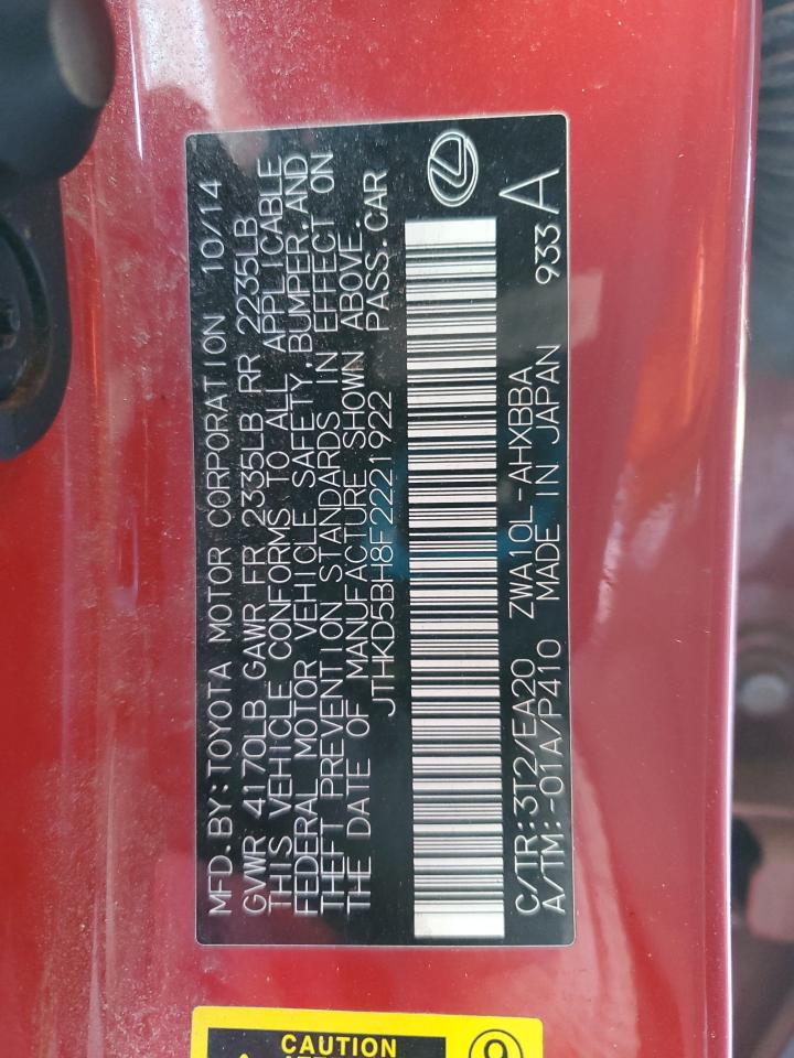 2015 Lexus Ct 200 VIN: JTHKD5BH8F2221922 Lot: 92930725