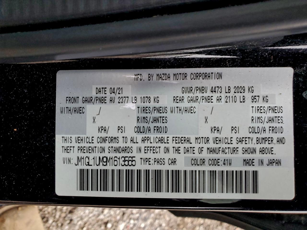 2021 Mazda 6 Sport VIN: JM1GL1UM9M1613565 Lot: 94645715