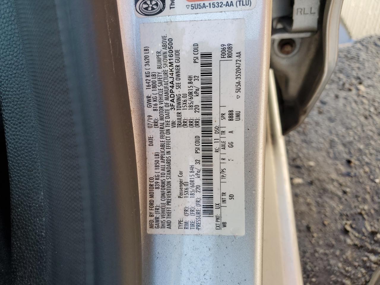 2019 Ford Fiesta S VIN: 3FADP4AJ4KM160500 Lot: 93370005