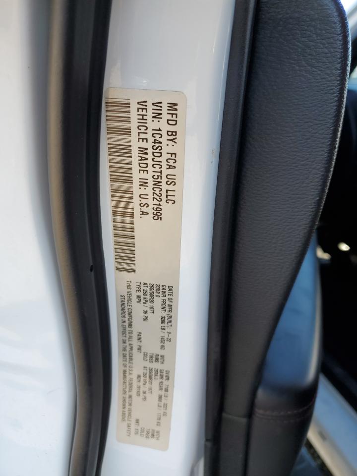 2022 Dodge Durango R/T VIN: 1C4SDJCT5NC221995 Lot: 90844555