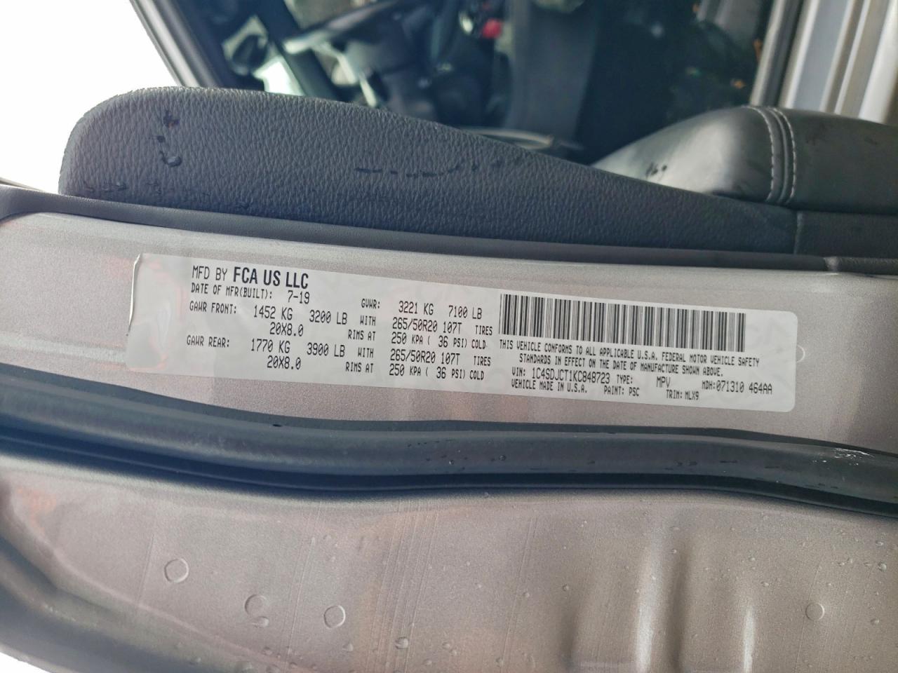 2019 Dodge Durango R/T VIN: 1C4SDJCT1KC848723 Lot: 94474355