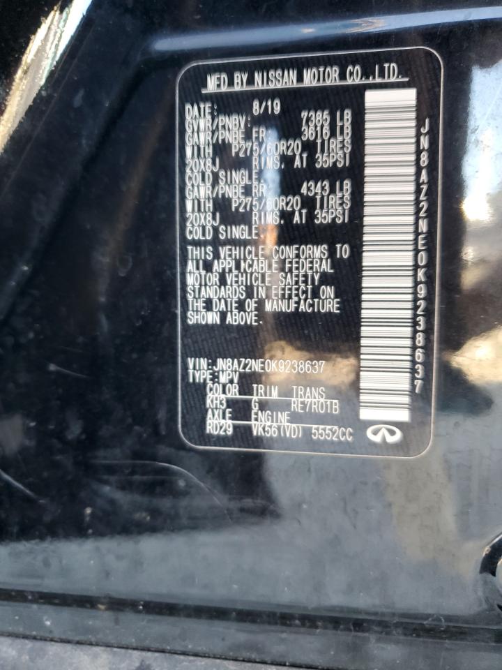 2019 Infiniti Qx80 Luxe VIN: JN8AZ2NE0K9238637 Lot: 90908495