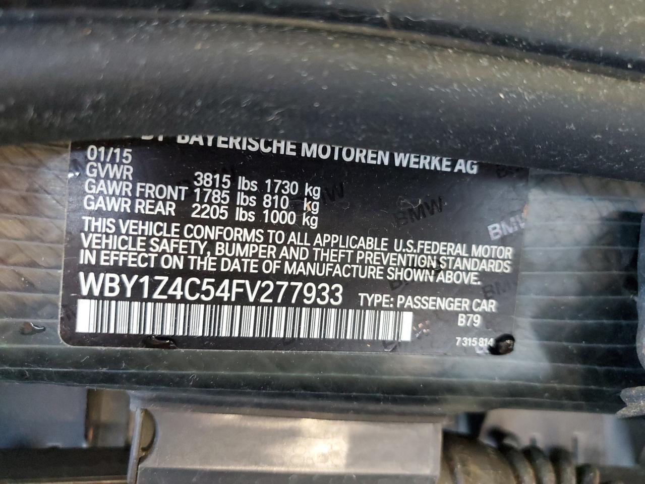 2015 BMW I3 Rex VIN: WBY1Z4C54FV277933 Lot: 90847225