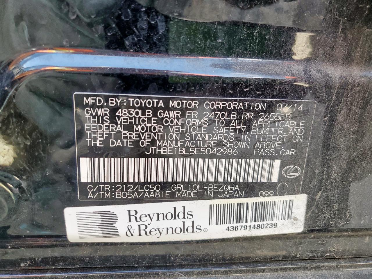 2014 Lexus Gs 350 VIN: JTHBE1BL5E5042986 Lot: 92411775