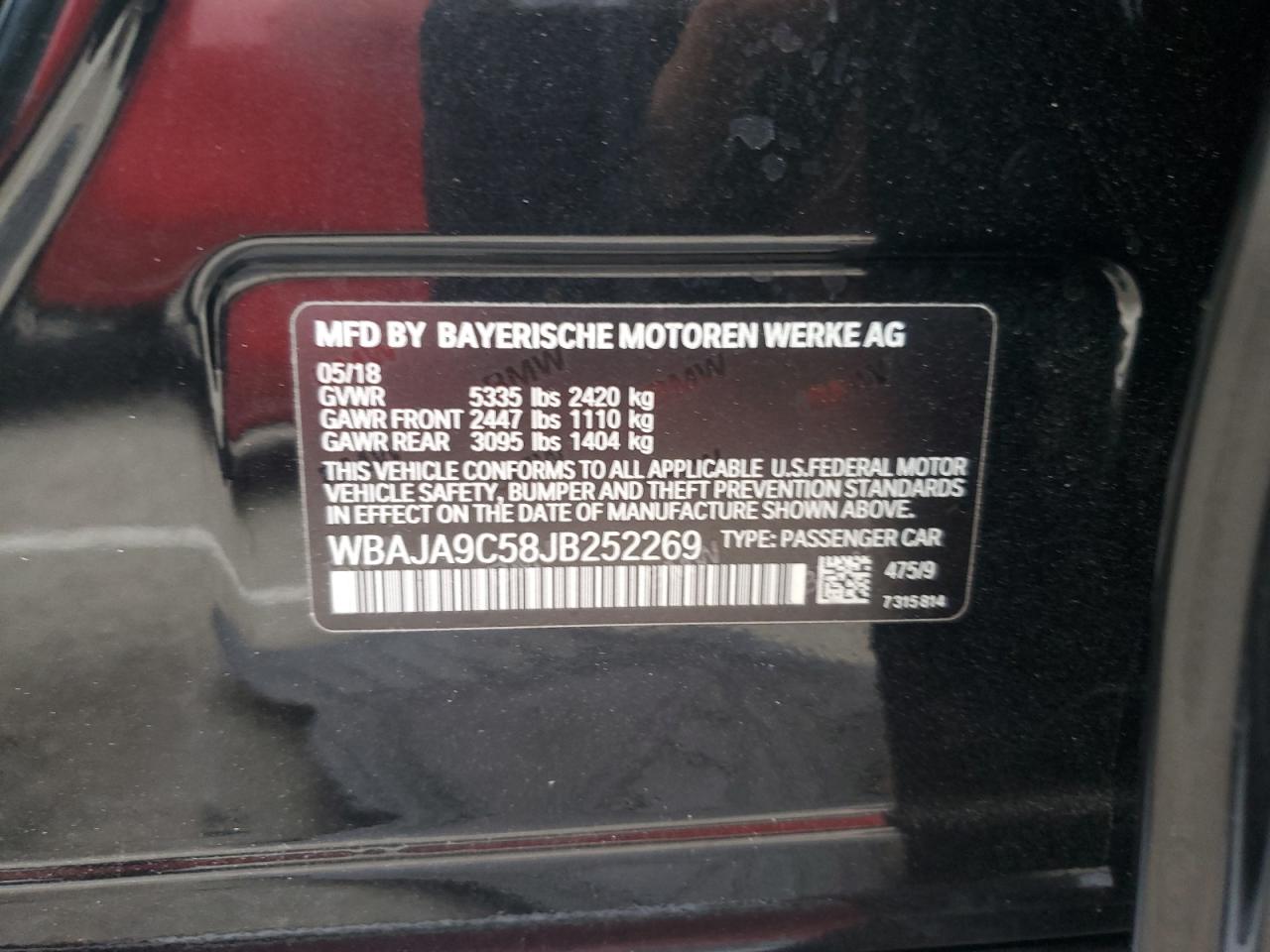 2018 BMW 530E VIN: WBAJA9C58JB252269 Lot: 92089325