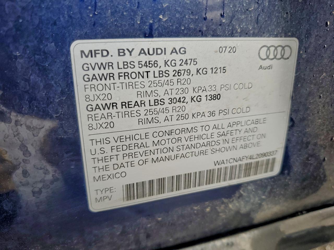 2020 Audi Q5 Prestige VIN: WA1CNAFY4L2090337 Lot: 94082115