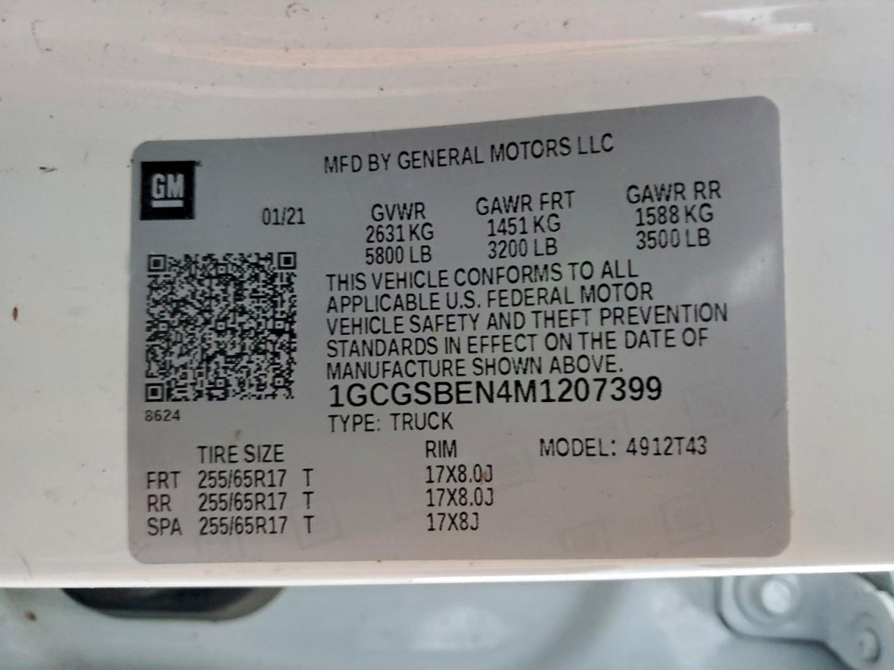 2021 Chevrolet Colorado VIN: 1GCGSBEN4M1207399 Lot: 94450275