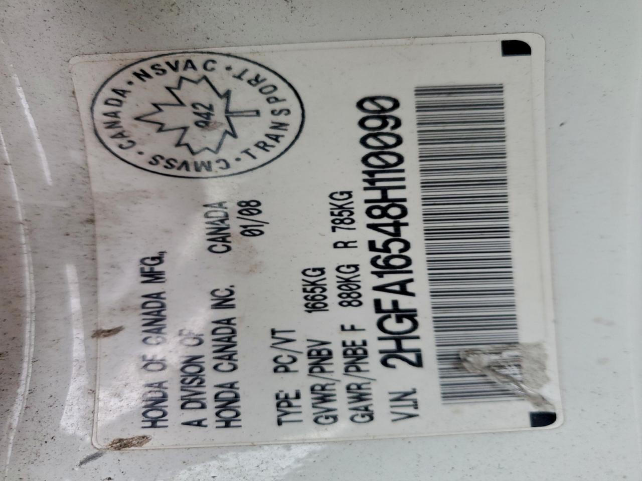 2008 Honda Civic Lx VIN: 2HGFA16548H110090 Lot: 91244635