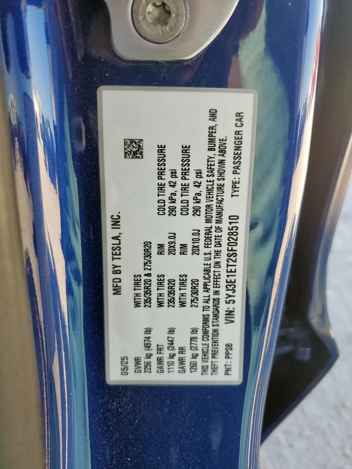 2025 Tesla Model 3 VIN: 5YJ3E1ET2SF028510 Lot: 91288655