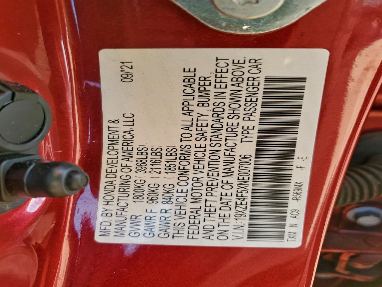 2022 Honda Insight Ex VIN: 19XZE4F5XNE007006 Lot: 94445795