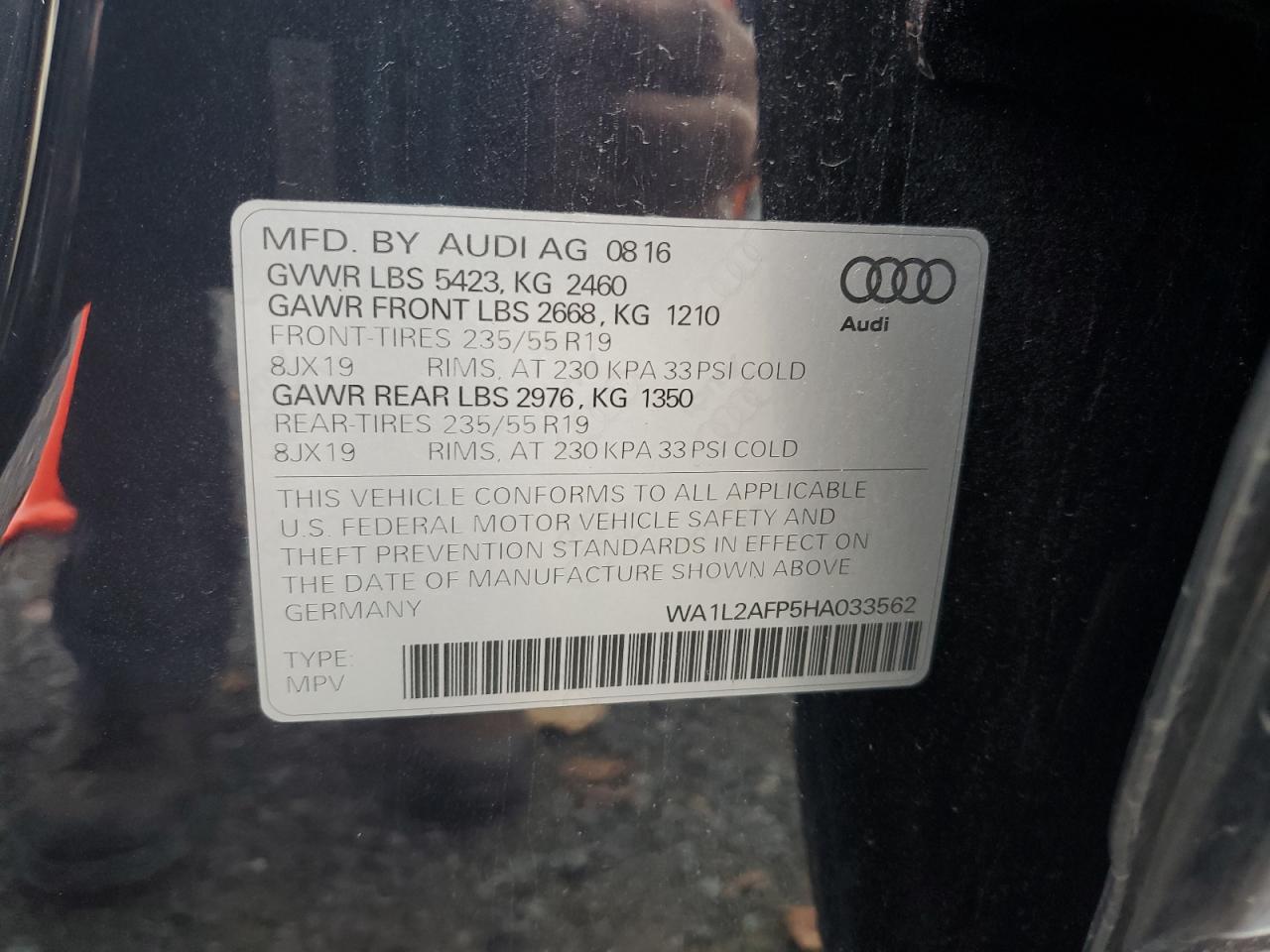 2017 Audi Q5 Premium Plus VIN: WA1L2AFP5HA033562 Lot: 93892795
