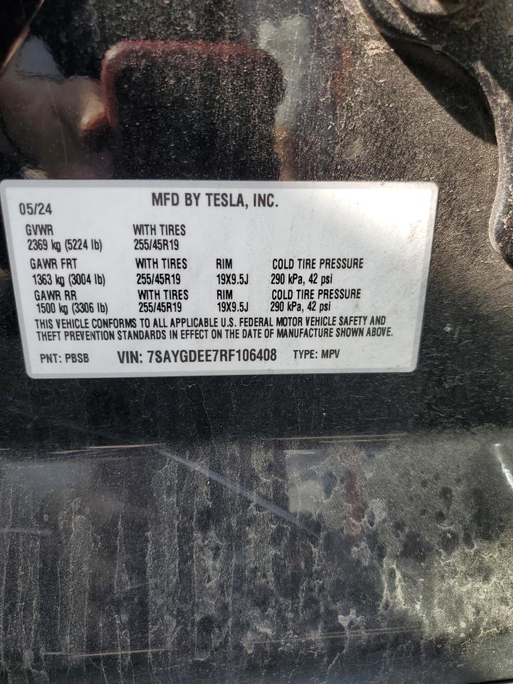2024 Tesla Model Y VIN: 7SAYGDEE7RF106408 Lot: 90642855