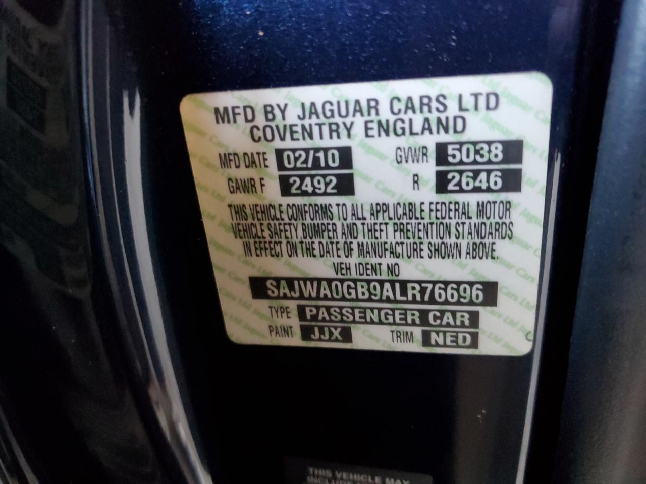 2010 Jaguar Xf Premium VIN: SAJWA0GB9ALR76696 Lot: 92102615