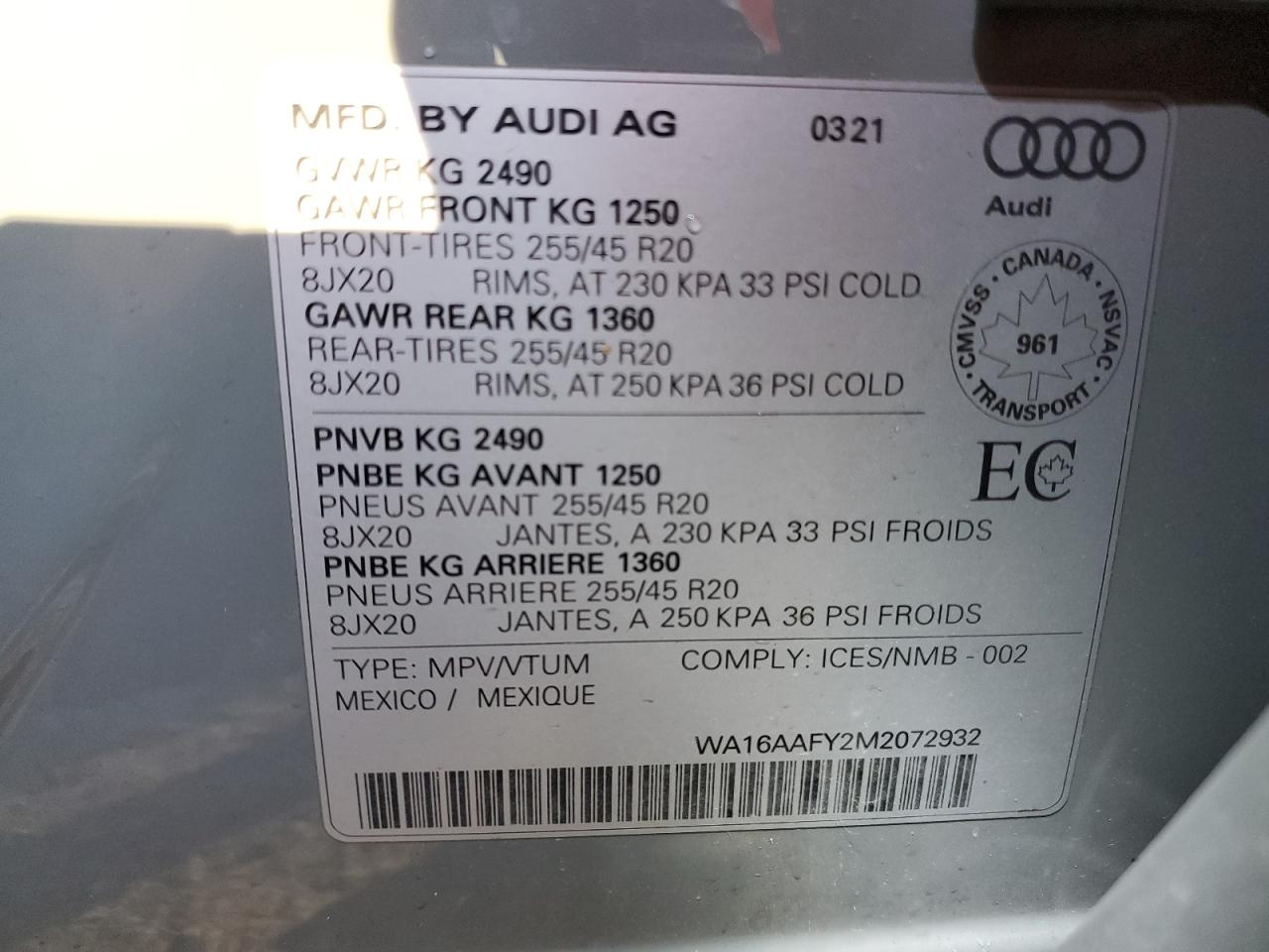 2021 Audi Q5 Sportback Prestige VIN: WA16AAFY2M2072932 Lot: 92834535