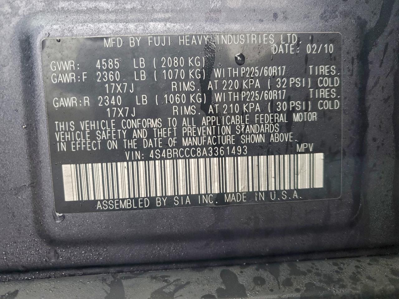 2010 Subaru Outback 2.5I Premium VIN: 4S4BRCCC8A3361493 Lot: 93651505