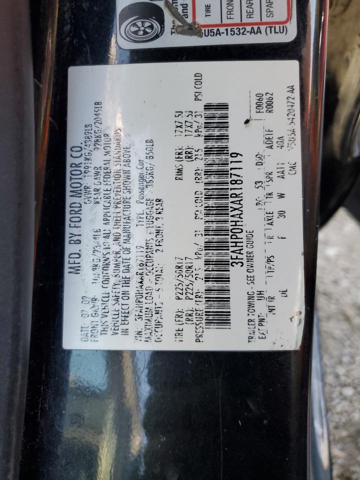 2010 Ford Fusion Se VIN: 3FAHP0HAXAR187119 Lot: 92698145