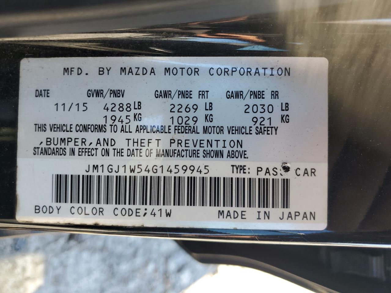 2016 Mazda 6 Grand Touring VIN: JM1GJ1W54G1459945 Lot: 91217125