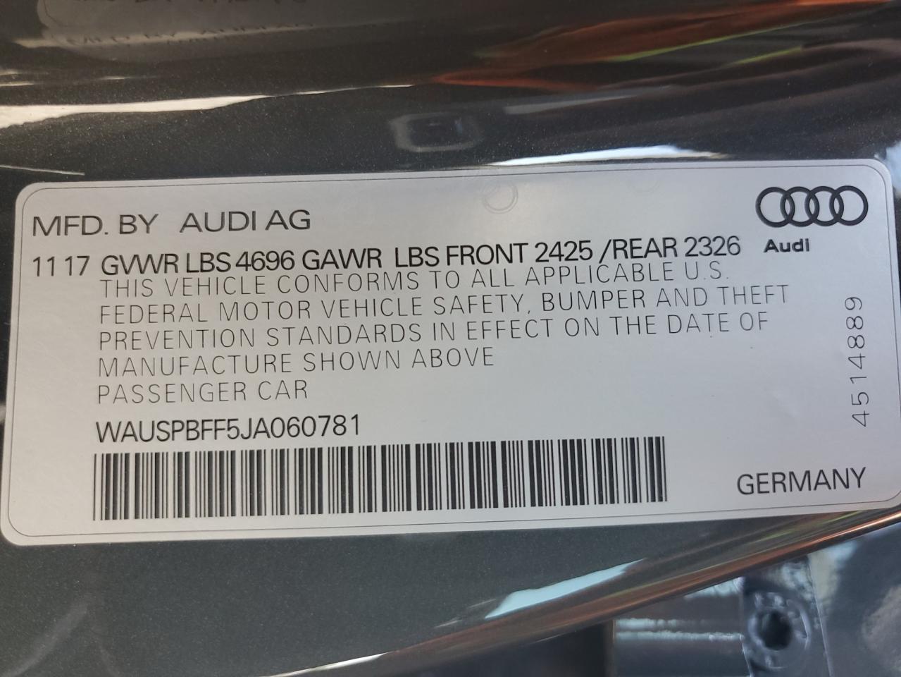 2018 Audi A3 E-Tron Prestige VIN: WAUSPBFF5JA060781 Lot: 86176505