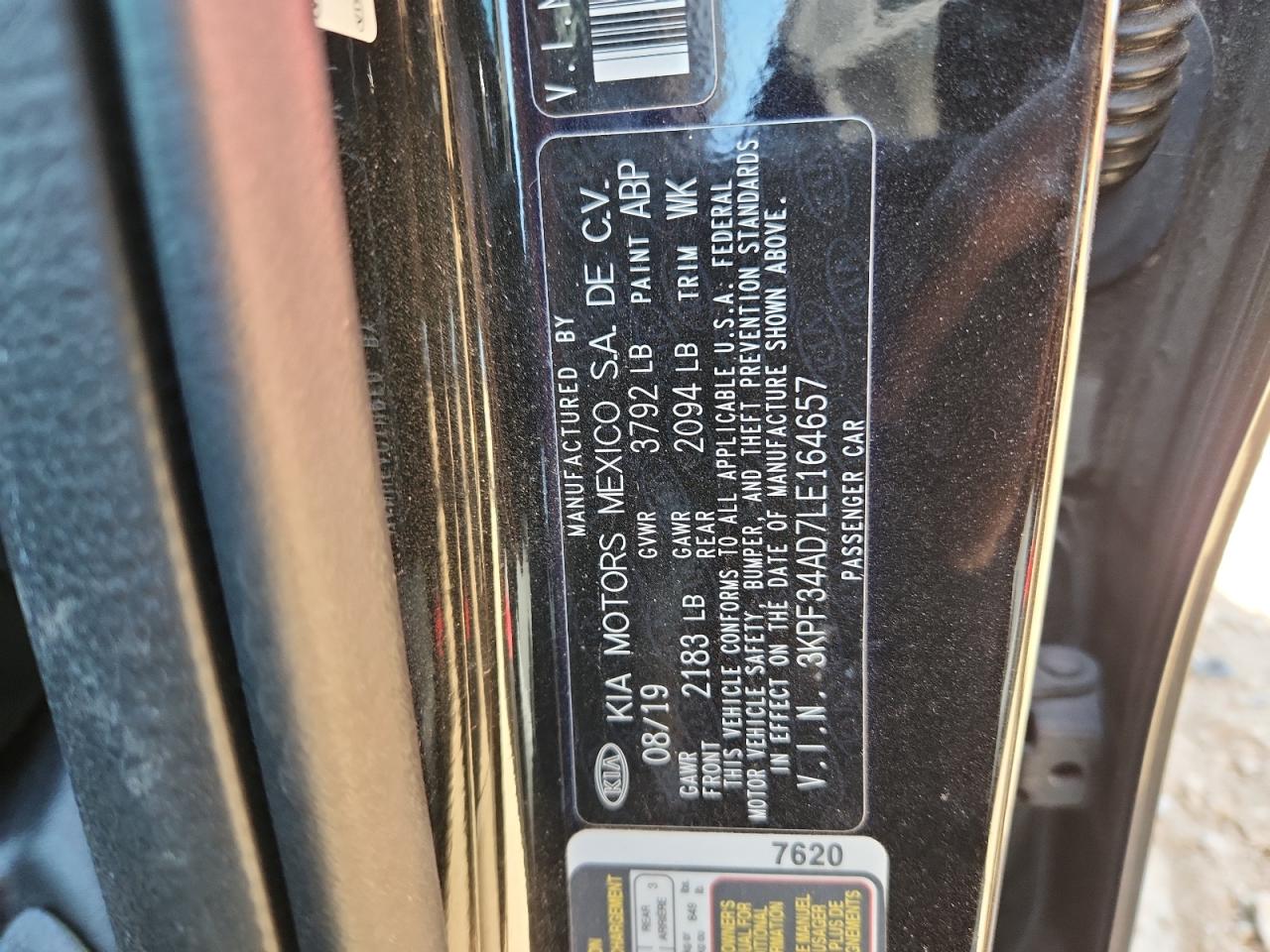 2020 Kia Forte Gt Line VIN: 3KPF34AD7LE164657 Lot: 92303985