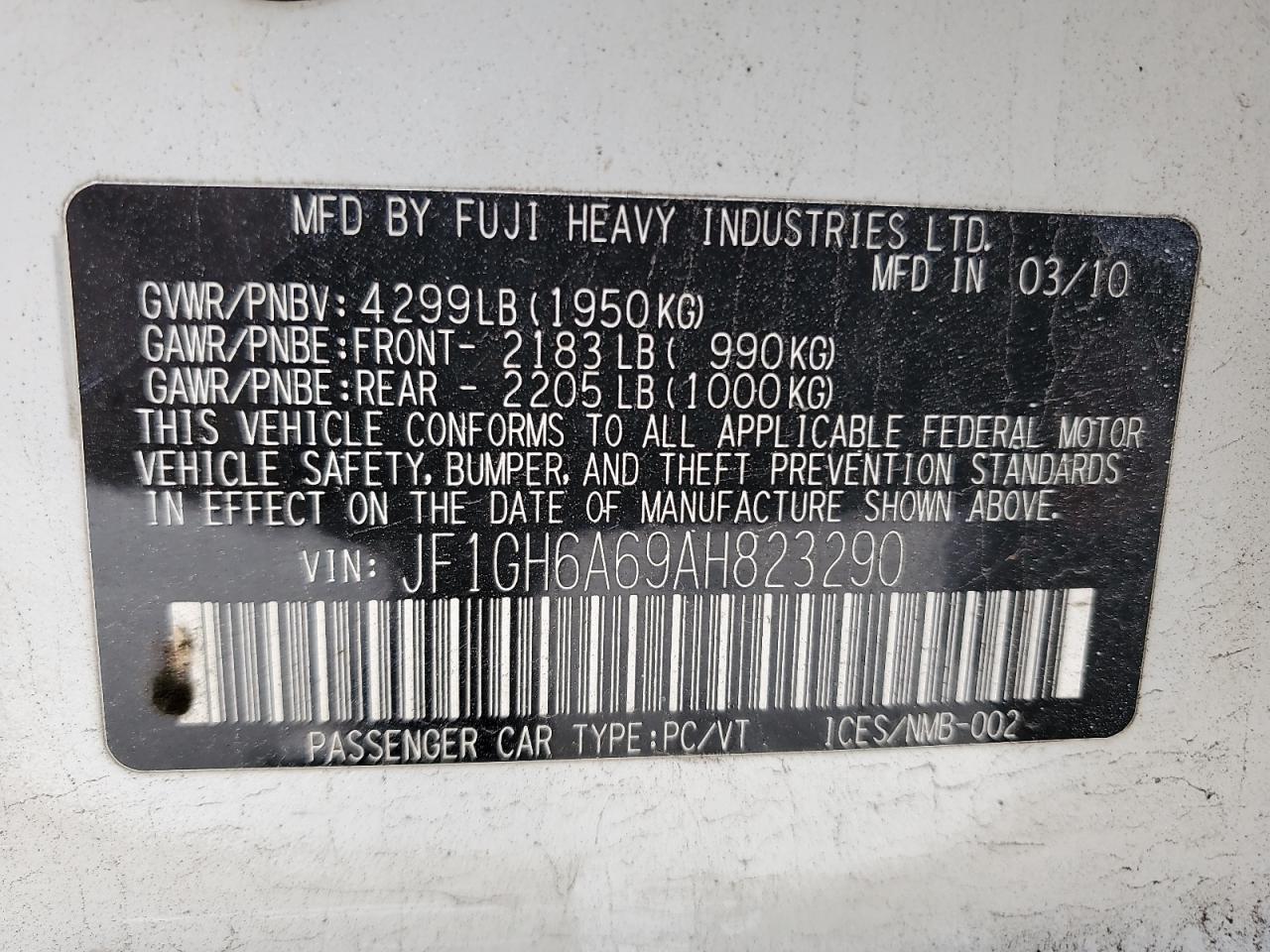 2010 Subaru Impreza 2.5I VIN: JF1GH6A69AH823290 Lot: 91240405