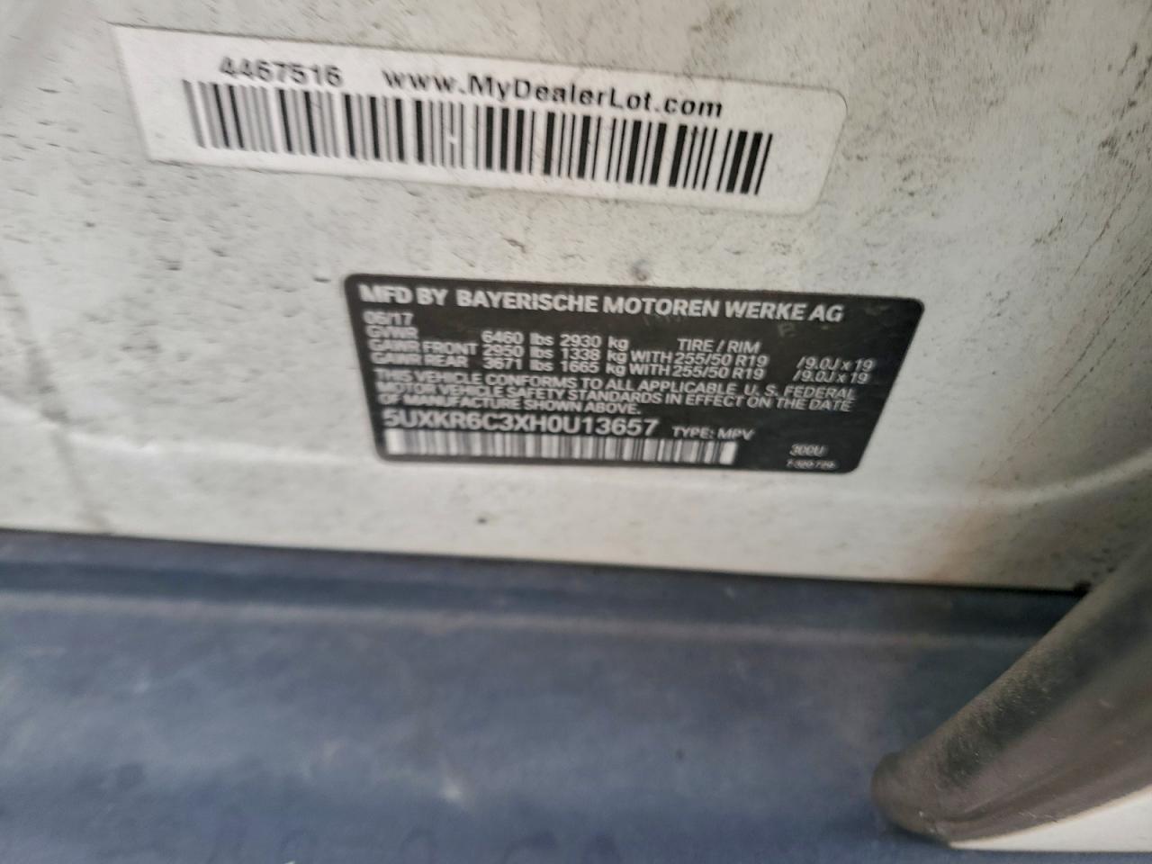 2017 BMW X5 xDrive50I VIN: 5UXKR6C3XH0U13657 Lot: 92116665